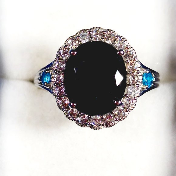 Black Sapphire, Zircon & Neon Apatite halo ring in Plat/925SS 6.70 tcw size 8 - Picture 1 of 5